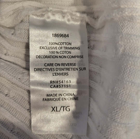 Tommy Hilfiger White Short Sleeve Cable Knit Sweater, Size XL - Picture 6 of 6